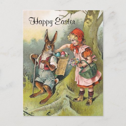 Bavarian Easter Bunny Victorian Girl Postcard