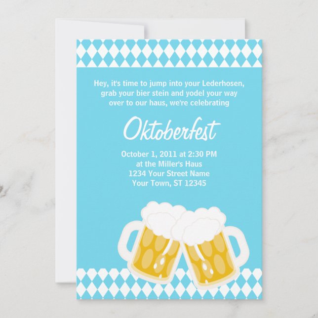Bavarian Flag & Bier Stein Oktoberfest Invitation (Front)