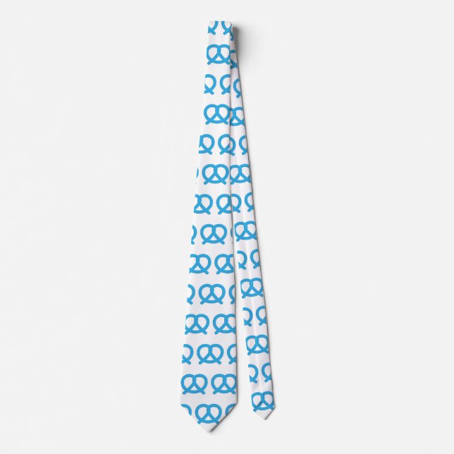 Bavarian Flag Colors Blue Pretzel Oktoberfest Neck Tie (Front)