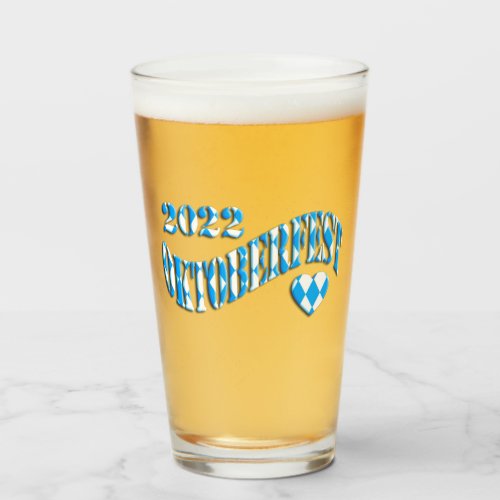 Bavarian Flag Colors Logo Oktoberfest 2022 Glass