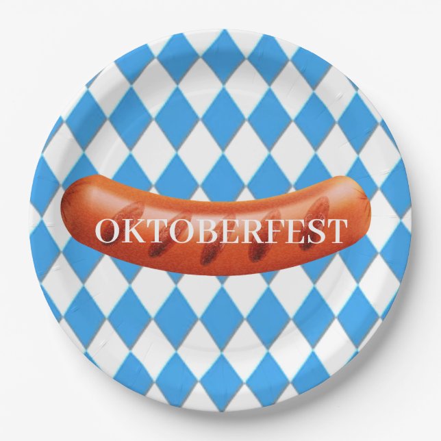 Bavarian Geometric pattern Oktoberfest Paper Plates (Front)