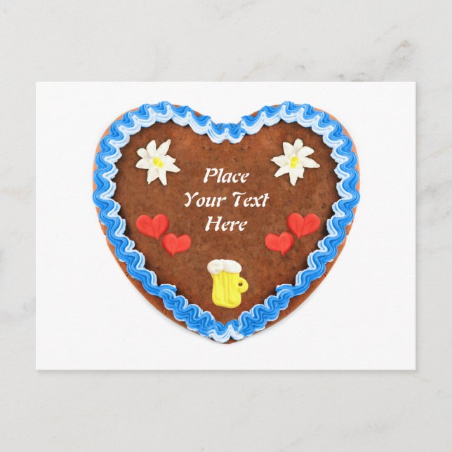 Bavarian Oktoberfest Gingerbread heart cake with c Postcard (Front)