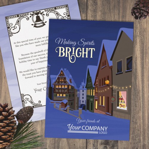 Bavarian Town Glowing Lights Snow Village Foil Holiday Card