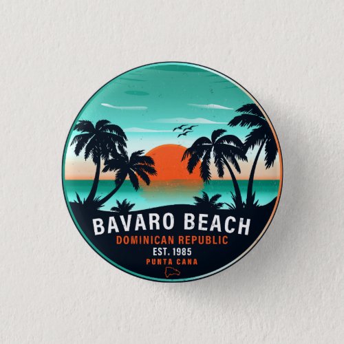 Bavaro Beach Dominican Retro Sunset Souvenir 60s Button
