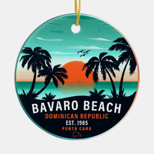 Bavaro Beach Dominican Retro Sunset Souvenir 60s Ceramic Ornament