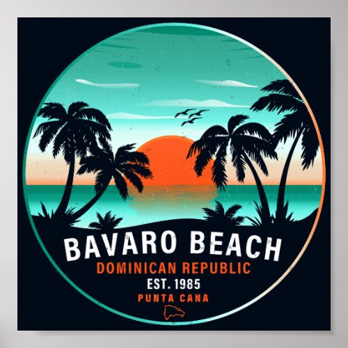 Bavaro Beach Dominican Retro Sunset Souvenir 60s Poster