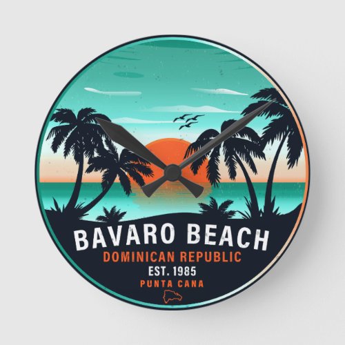 Bavaro Beach Dominican Retro Sunset Souvenir 60s Round Clock