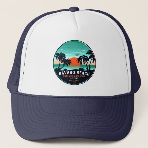 Bavaro Beach Dominican Retro Sunset Souvenir 60s Trucker Hat