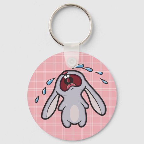 Bawling Bunny with Pink Checks Keychain
