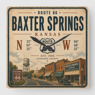 Baxter Springs Route 66 Heritage Tribute Square Wall Clock