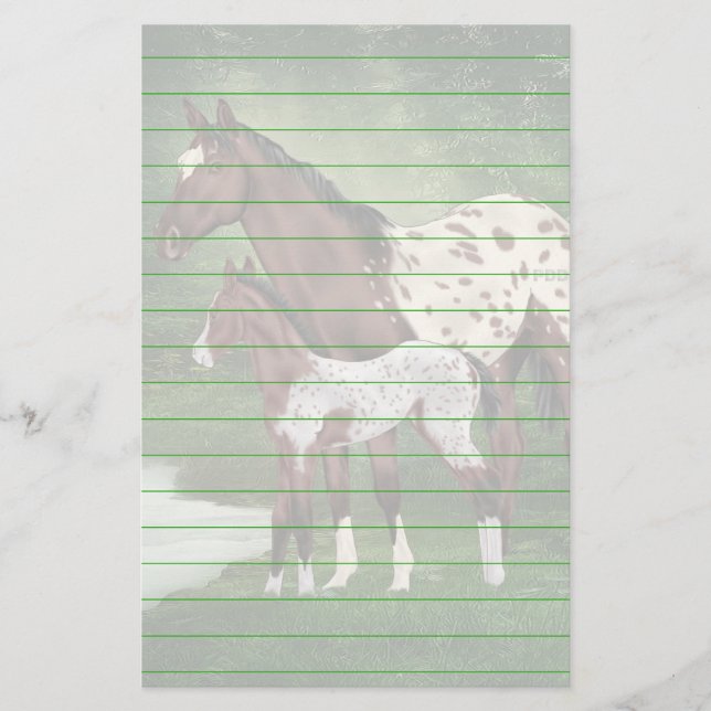 Bay and White Appaloosa Mare and Foal Print Stationery (Front)