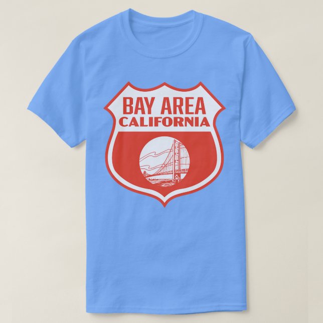 Bay Area California Retro Shield White on Red T-Shirt (Design Front)