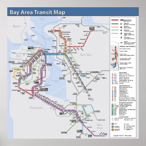 Bay Area Transit Map with Detailed Legend Poster