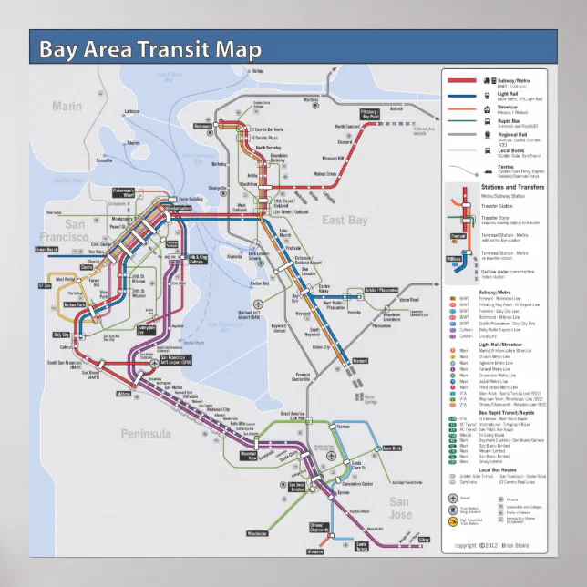 Bay Area Transit Map with Detailed Legend Poster | Zazzle