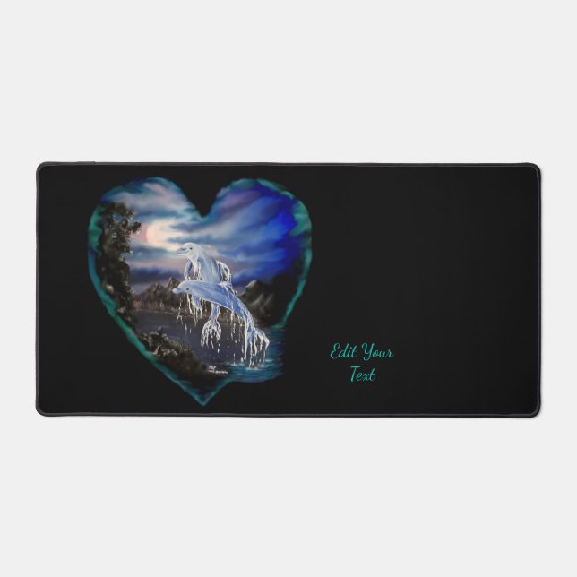 Bay at Night , Dolphin Love , Add Your Text Desk Mat (Front)