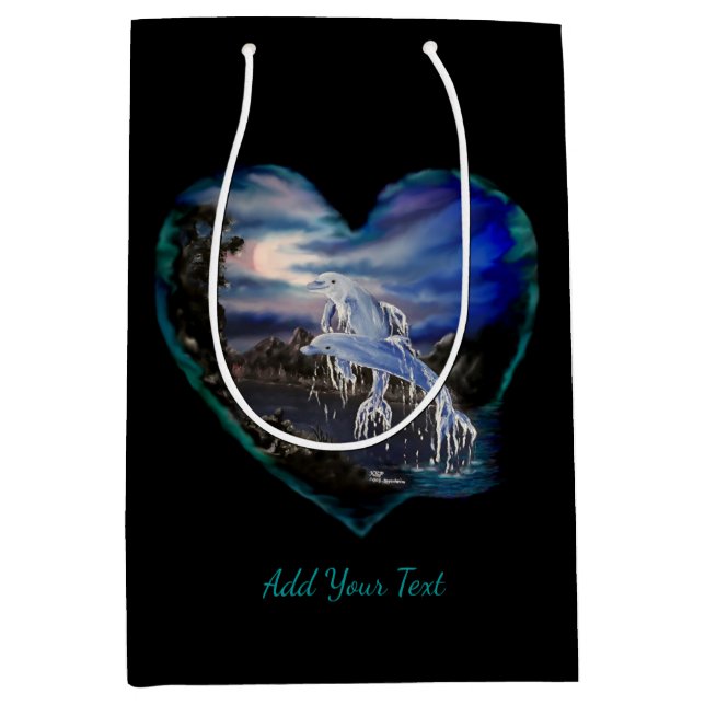 Bay at Night , Dolphin Love , Add Your Text Medium Gift Bag (Front)