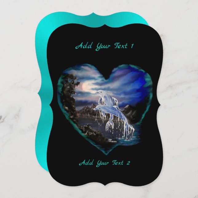 Bay at Night , Dolphin Love Invitation (Front/Back)