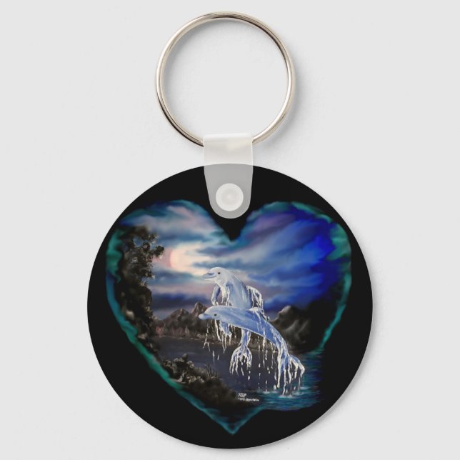 Bay at Night , Dolphin Love Keychain (Front)