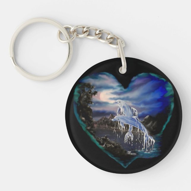 Bay at Night , Dolphin Love Keychain (Front)