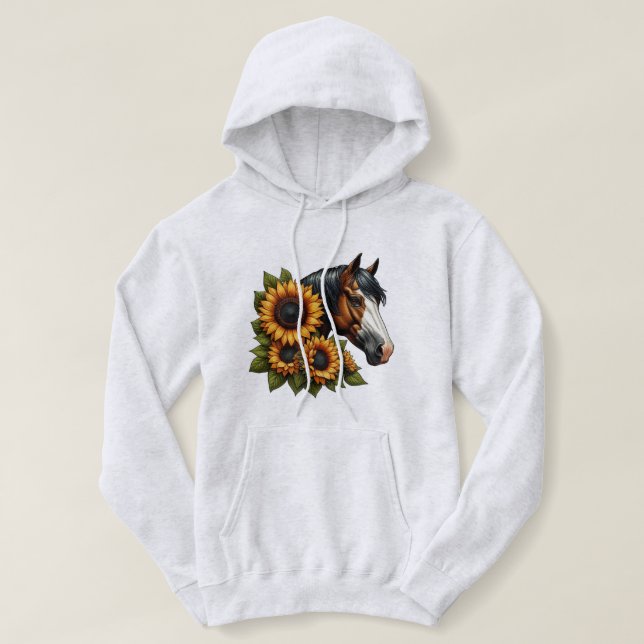 Bay Bald Face Paint Horse with Sunflowers Hoodie (Design Front)