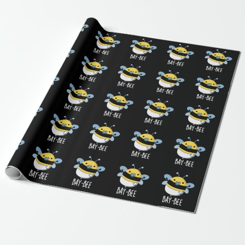 Bay_bee Funny Baby Bee Pun Dark BG Wrapping Paper