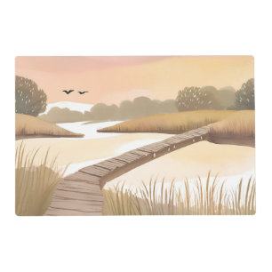 Bay Boardwalk Airy Coastal Watercolor Painting Placemat