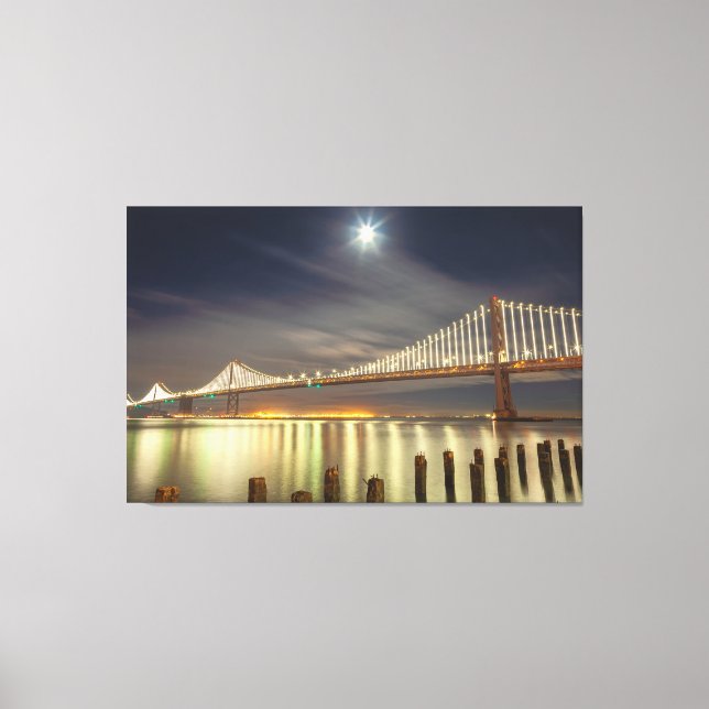 Bay Bridge at Night With Moon  Canvas Print (Front)