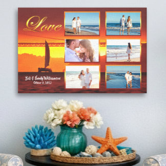 Bay Bridge Sunset Sailboat Love Collage 1124 Art Canvas Print