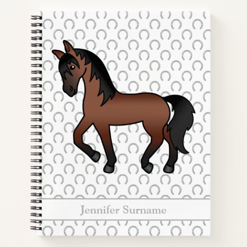 Bay Brown Cartoon Trotting Horse  Custom Text Notebook