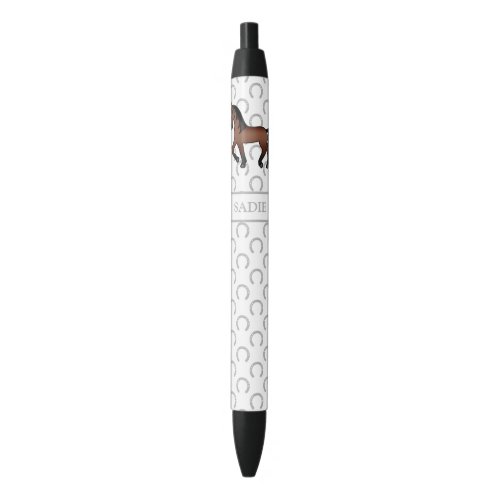 Bay Brown Cute Cartoon Trotting Horse  Name Black Ink Pen