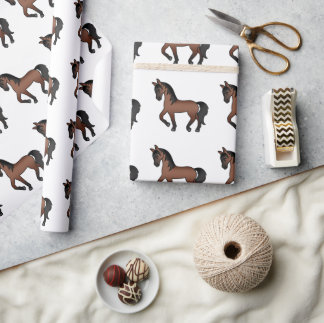 Bay Brown Cute Cartoon Trotting Horse Pattern Wrapping Paper