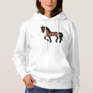 Bay Brown Trotting Horse Cute Cartoon Illustration Hoodie