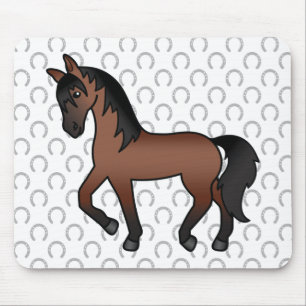 Bay Brown Trotting Horse Cute Cartoon Illustration Mouse Pad