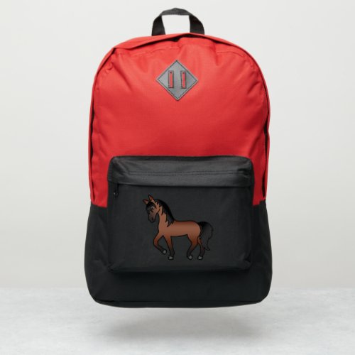 Bay Brown Trotting Horse Cute Cartoon Illustration Port Authority Backpack