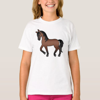 Bay Brown Trotting Horse Cute Cartoon Illustration T-Shirt