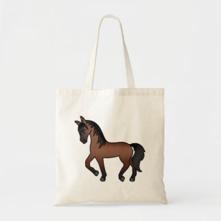 Bay Brown Trotting Horse Cute Cartoon Illustration Tote Bag