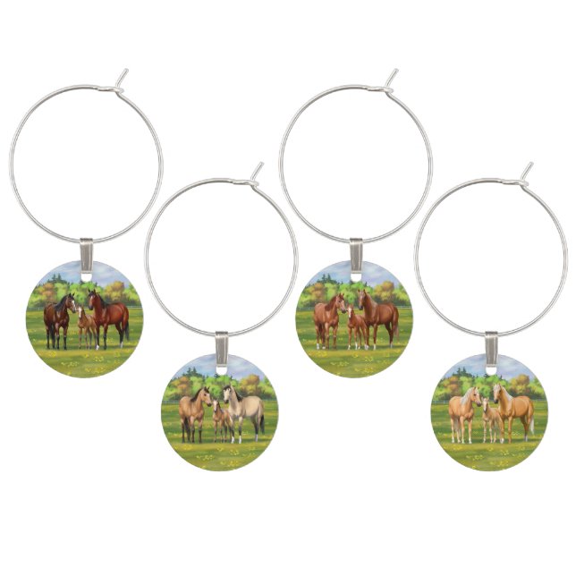Bay Buckskin Chestnut Palomino Quarter Horses Wine Charm (Staggered)