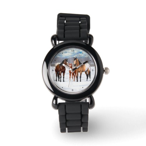 Bay Chestnut Gray Grulla Appaloosa Horses In Snow Watch