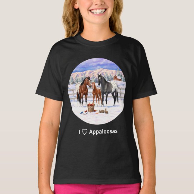 Bay Chestnut Gray Grulla I Love Appaloosas T-Shirt (Front)