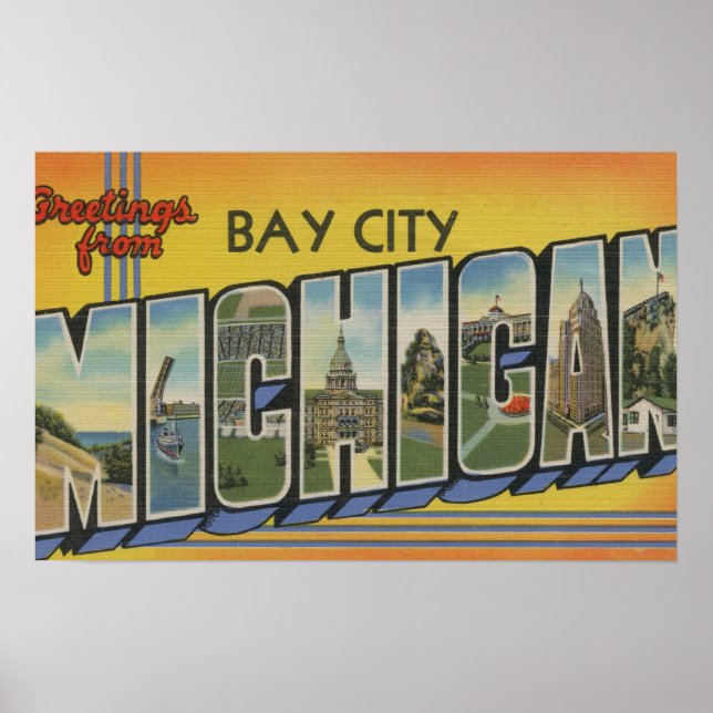 Bay City, Michigan - Large Letter Scenes Poster (Front)