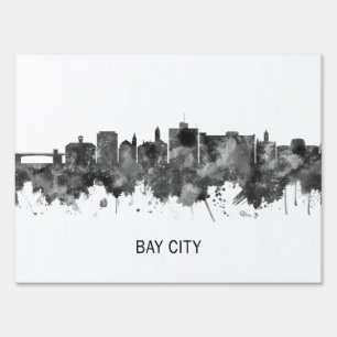 Bay City Michigan Skyline BW Sign