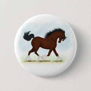 Bay Clydesdale Horse Button
