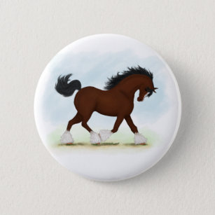 Bay Clydesdale Horse Button