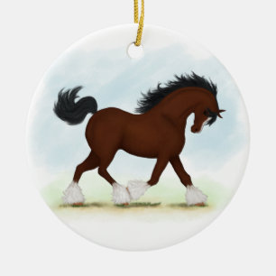 Bay Clydesdale Horse Ceramic Ornament