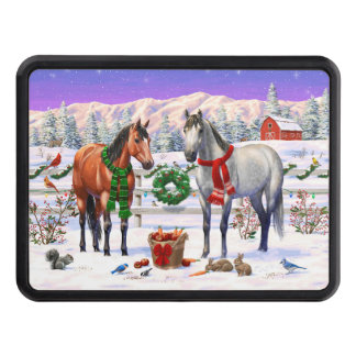 Bay & Dapple Gray Horses in Snow Christmas Farm Hitch Cover