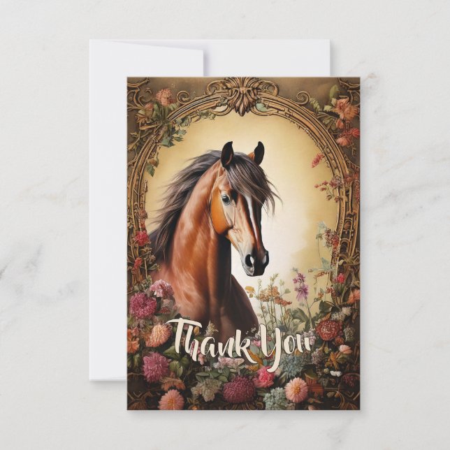 Bay Horse and Wildflowers Thank You Card (Front)