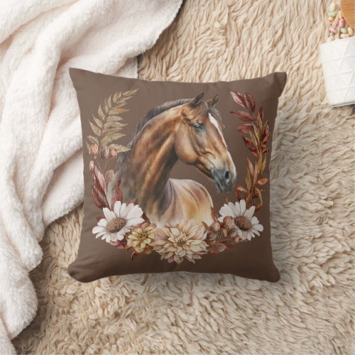 Bay Horse Autumn Wreath Throw Pillow