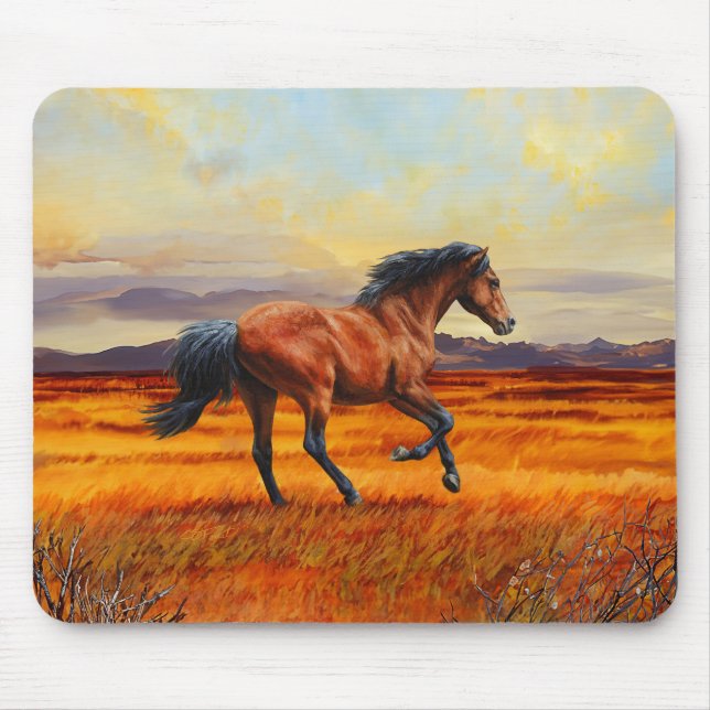 Bay Horse Galloping Across The Prairie Mouse Pad (Front)