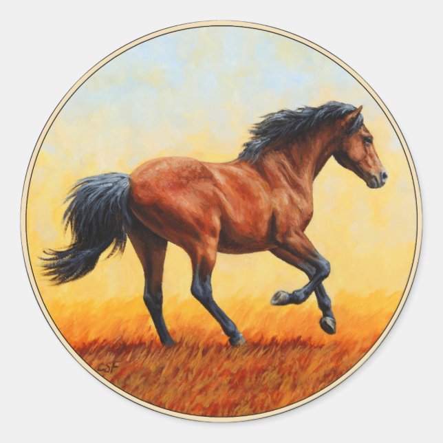 Bay Horse Galloping Classic Round Sticker (Front)