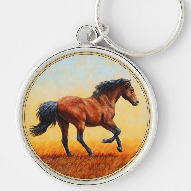 Bay Horse Galloping Keychain (Front)
